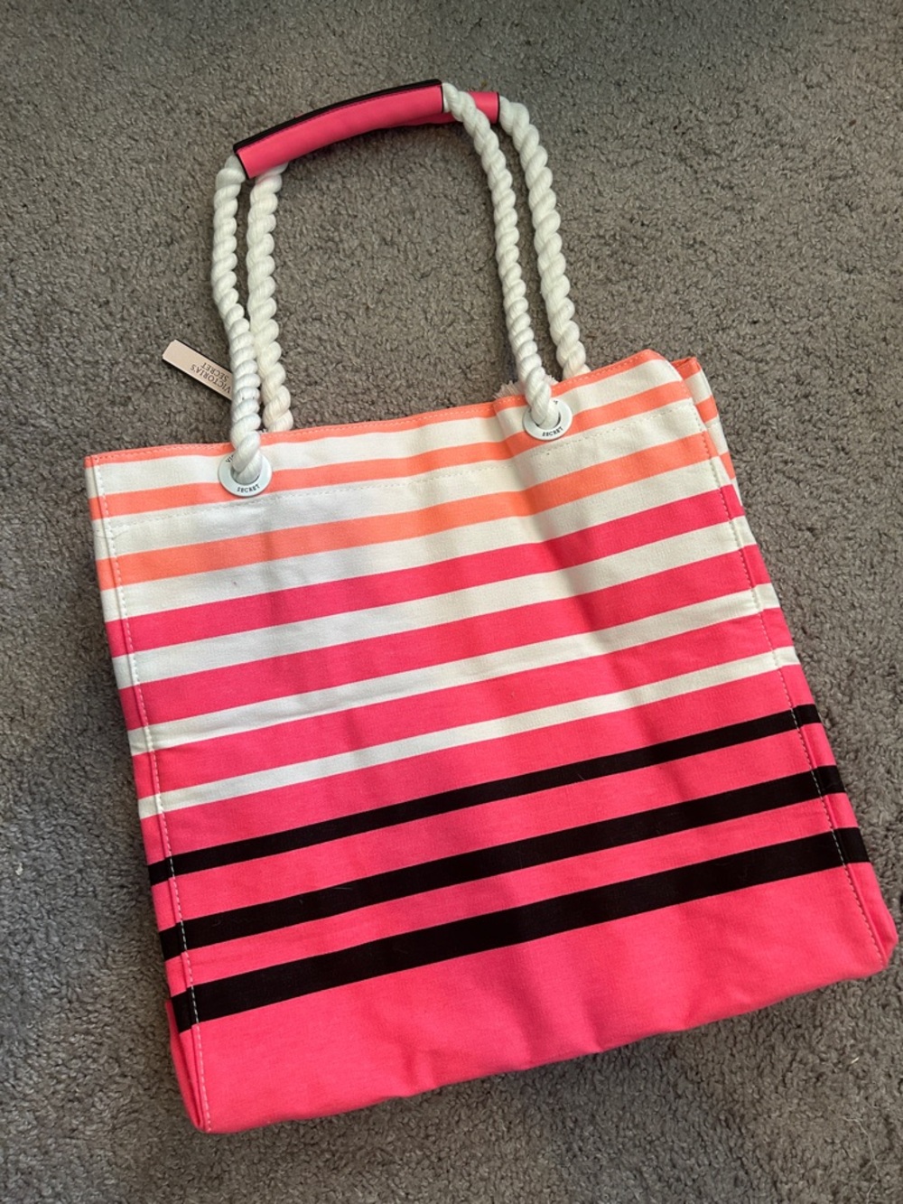 NWT $78 Victoria's Secret Pink and White Striped Canvas Tote - Picture 6 of 10